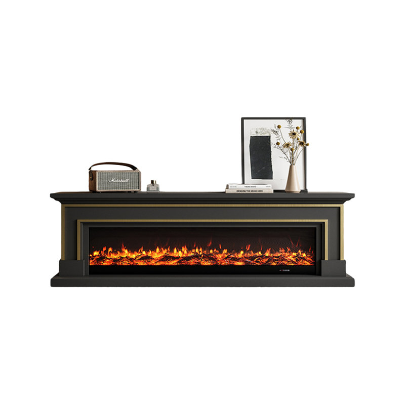 Black Solid  Wood TV Cabinet Fireplace, 27.56” H x 78.74” W x 12.6” D, Black