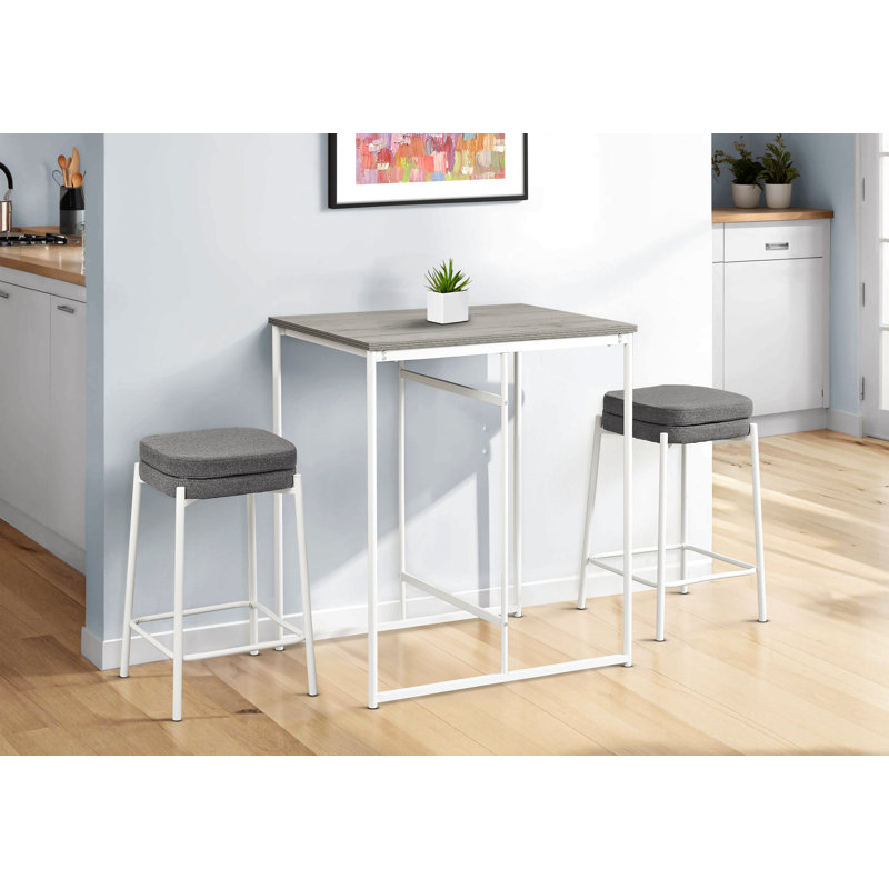 Barstool, Counter Height, Set Of 2, Kitchen, Leather Look, White 