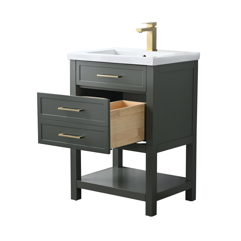 Vicini 24'' Single Vanity with Ceramic Top, Vintage Green / Brushed Gold