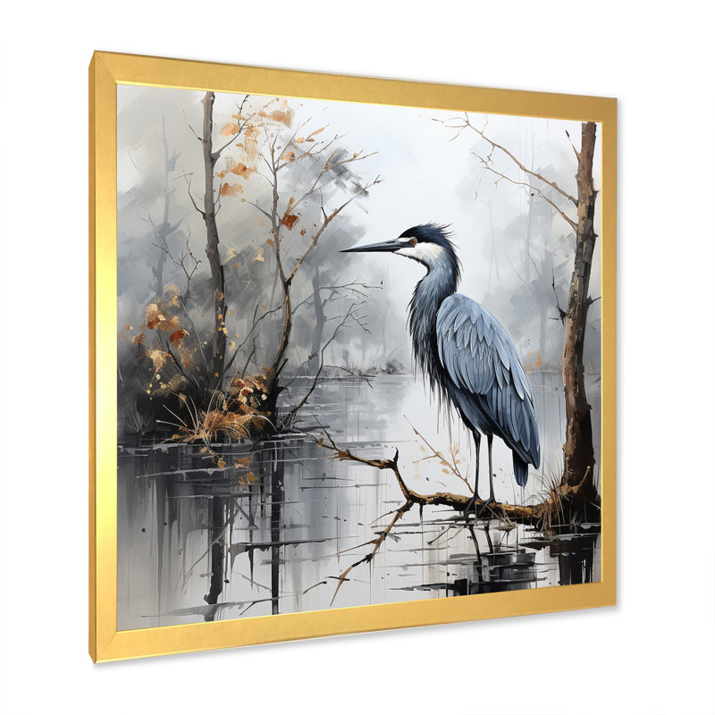 Heron Solitary Reflections Pointillism III - Animals Wall Art Prints, H 16 po x l 16 po x P 1 po