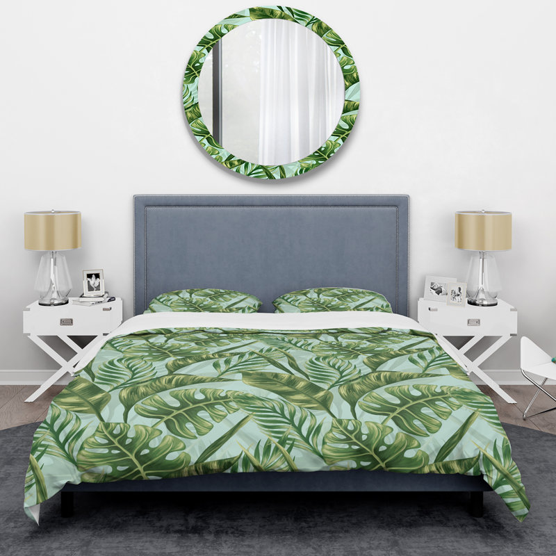 Feuilles de palmier tropicales - ensemble de housse de couette floral - microfibre de polyester