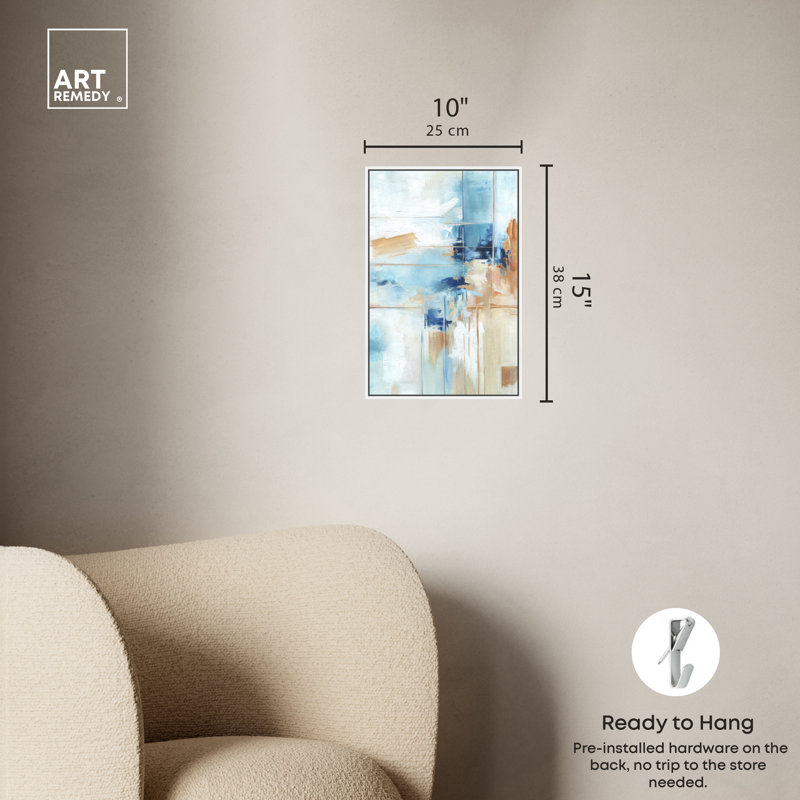 Blue and Beige Abstract Canvas Art with White Frame, 11" x 16"
