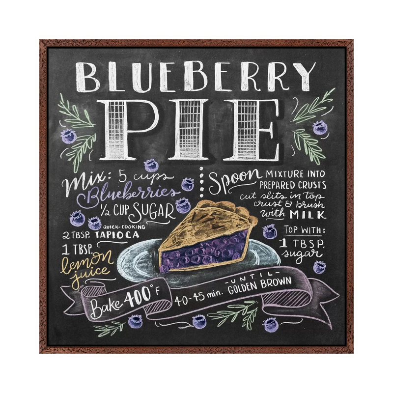 Blueberry Pie Recipe - Print on Canvas, 66.04cm H x 66.04cm W x 3.81cm D, Classic Brown Wood Floater Framed