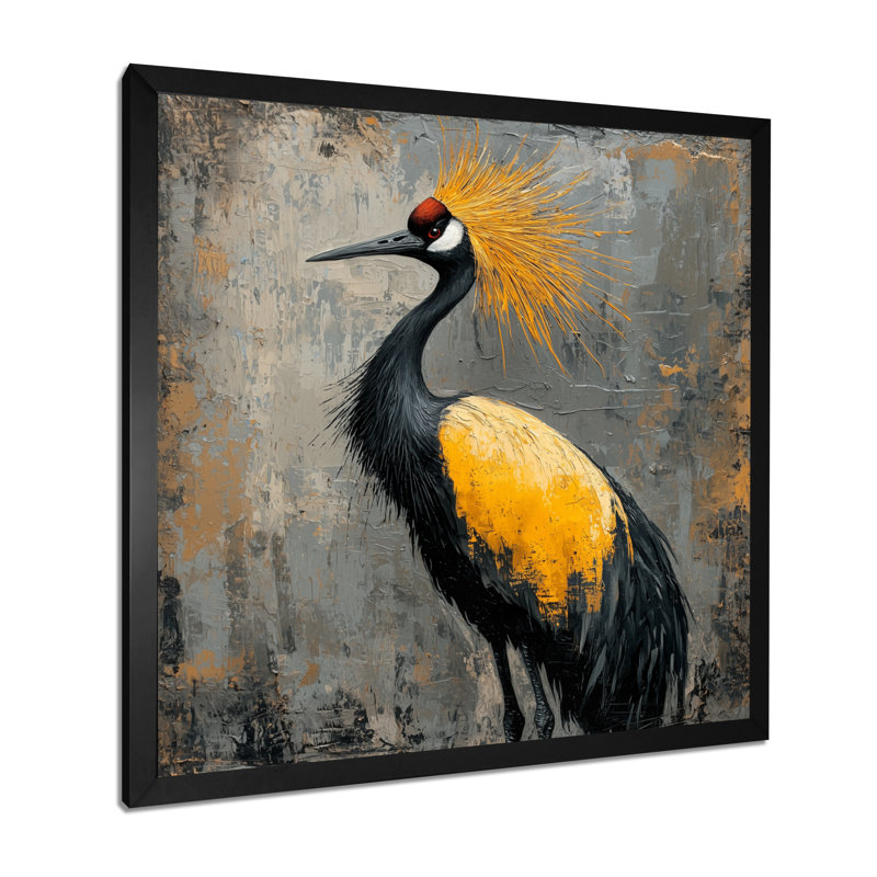Décoration murale grise à crête grise jaune - oiseau, H 16 po x l 16 po, Reproduction encadrée d'une seule photo
