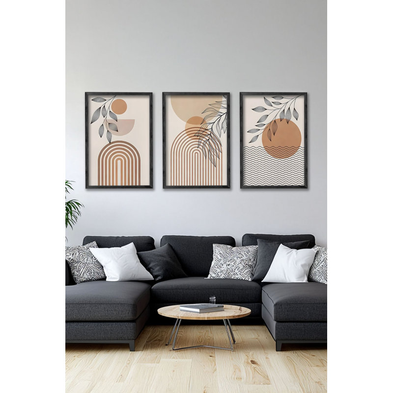 Ensemble de 3 panneaux décoratifs élégants en bois aggloméré, cadre en bois massif, 13,4 x 19,3 x 0,6 pouces | Œuvre d'art 100% MDF avec impression numérique | Parfait pour le salon, la chambre à coucher et le bureau, design élégant et moderne