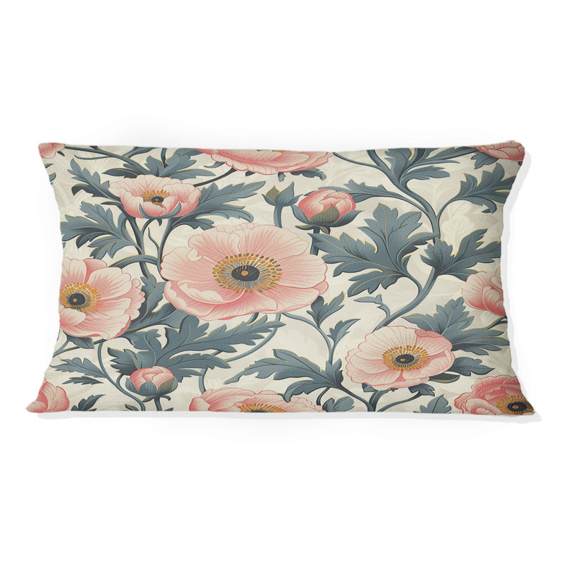 Carnation Pink Meadows - Transitional Lumbar Pillow