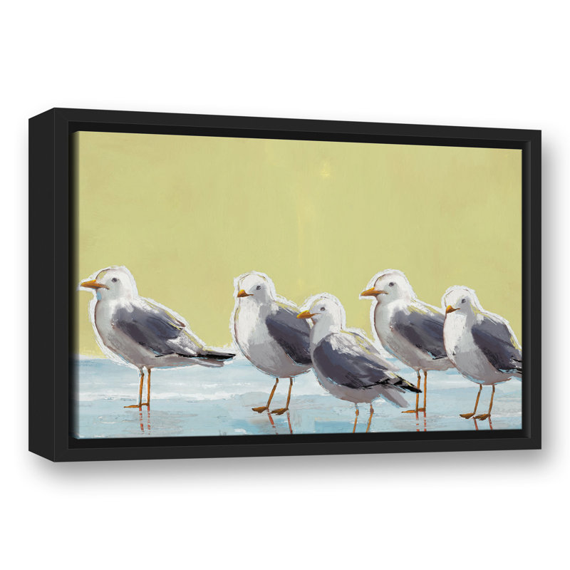 Mouettes sur fond jaune sur toile, H 13,75 po x l 19,75 po x P 1,75 po, Cadre flottant noir