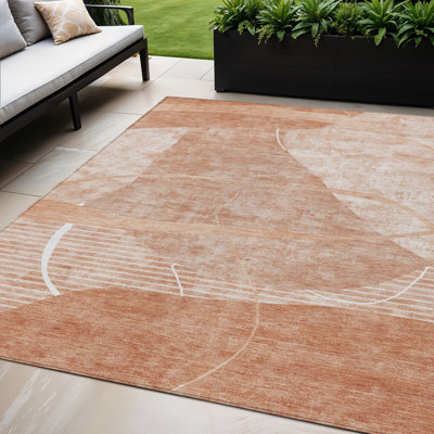 Tapis d'extérieur lavable abstrait cuivré 5 pi x 8 pi saumon
