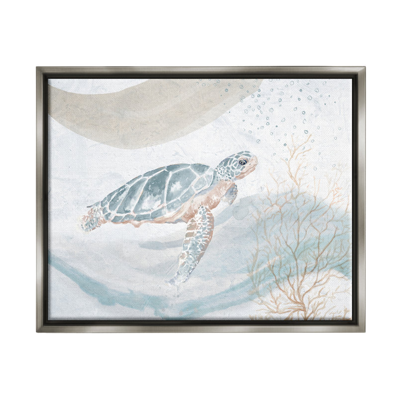 Tortue de mer à la dérive, atmosphère sereine de l'océan par Patricia Pinto - Peinture, H 25 po x l 31 po x P 1,7 po