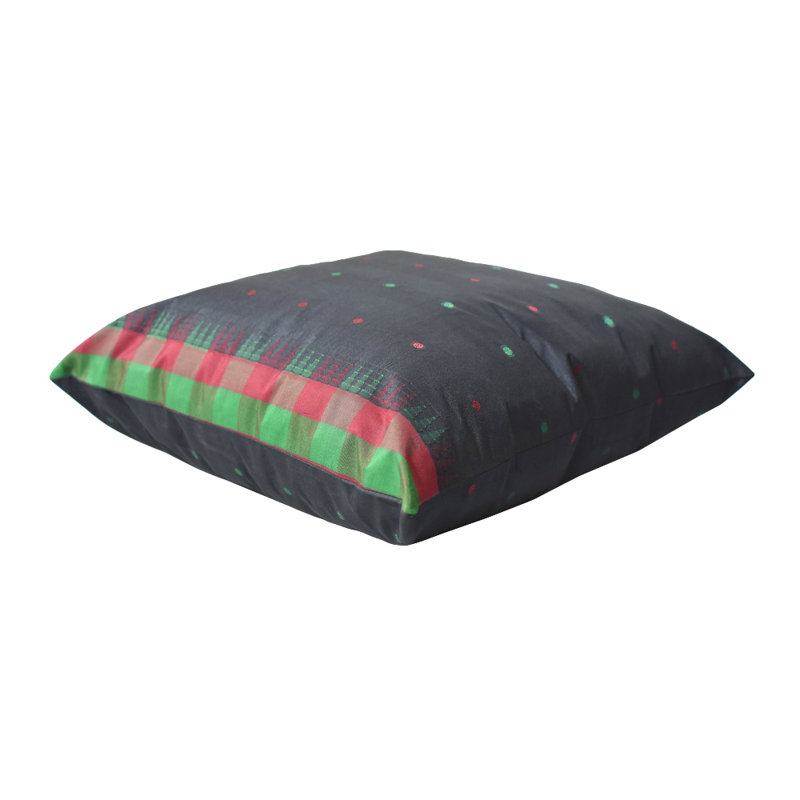 Housses de coussin décoratives faites à la main de 16 po x 16 po de style contemporain noir soyeux d'intérieur, paquet de 1