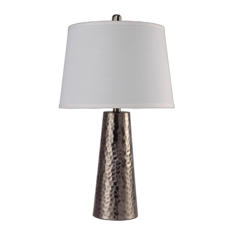 35" Distressed Brown Metal Table Lamp With White Empire Shade, Antique Brass, 35 '' H x 15 '' W x 15 '' D