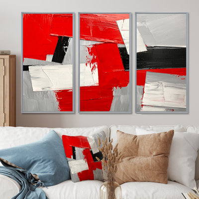 «Red and Grey Kinetic Energy II - Minimalisme», ensemble d'art mural