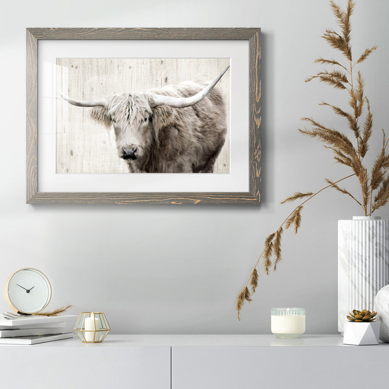 Longhorn sépia - impression d'un seul cadre photo, Gris, H 26 po x l 38 po x P 1,5 po