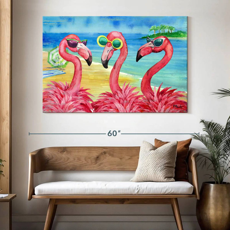 Flamant, copines, horizontal, H 34 po x l 51 po