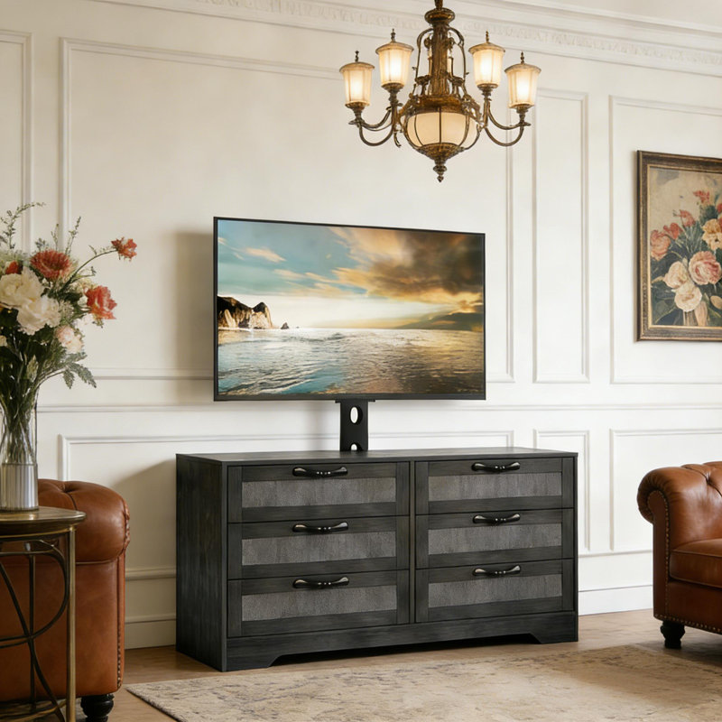 47.2" Modern Entertainment Center 6-Drawer for 32-85 Inch TVs for Living Room, Bedroom, Black