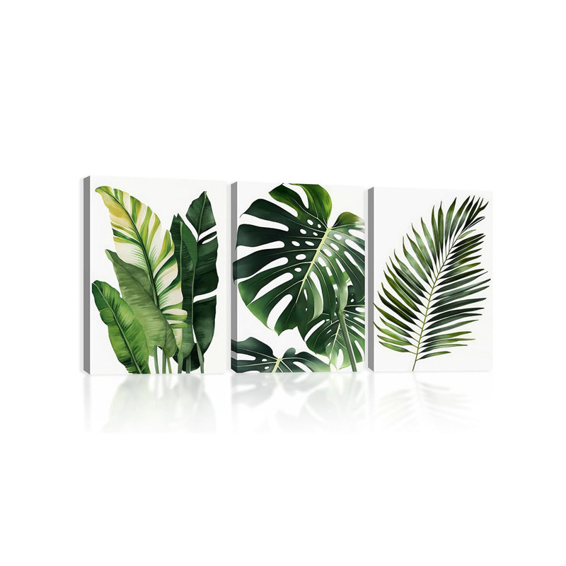 3pcs Tropical Botanical Leaf Wall Art Modern Plant Palm Leaves Picture Canvas Prints Poster Banana Leaf Wall Decor Painting for Bathroom Bedroom Living Room Office 12x16Inch Ready to Hang