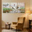 Birds Cranes in Blossom Field Water Reflection, ensemble de 3 impressions d'art sur toile-1872242808