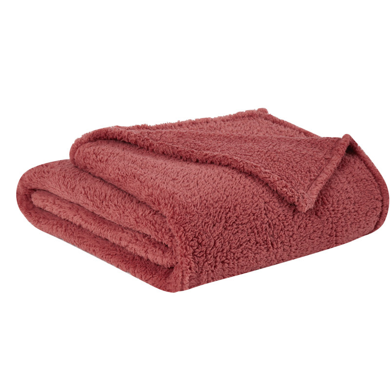 King Dusty Rose Faux Fur Sherpa Bed Blanket
