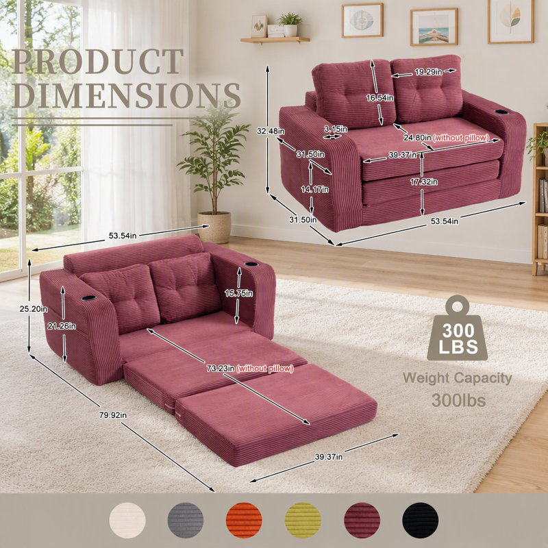 Convertible Sofa, WINE RED