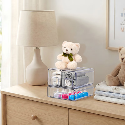 Clear Stackable Storage Drawers Case with Handles - for Bathroom, Closet, Pantry, Cabinet, Medicine & Baby Bottle Storage