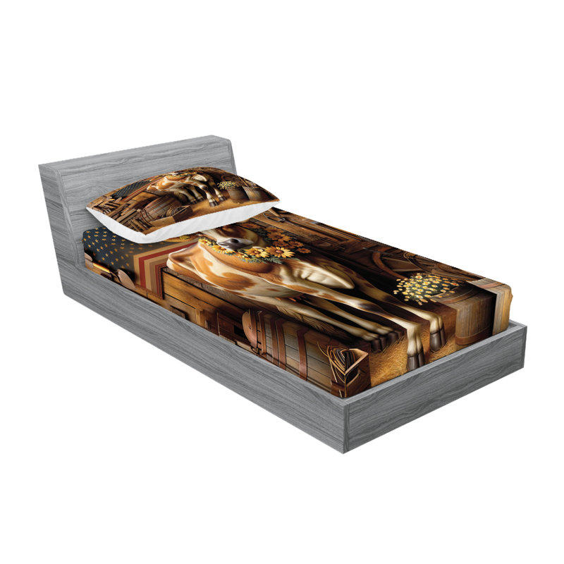 Drap-housse et taie décorative Ambesonne Grunge Old Glory Barn Cow ambre et caramel, Simple TG