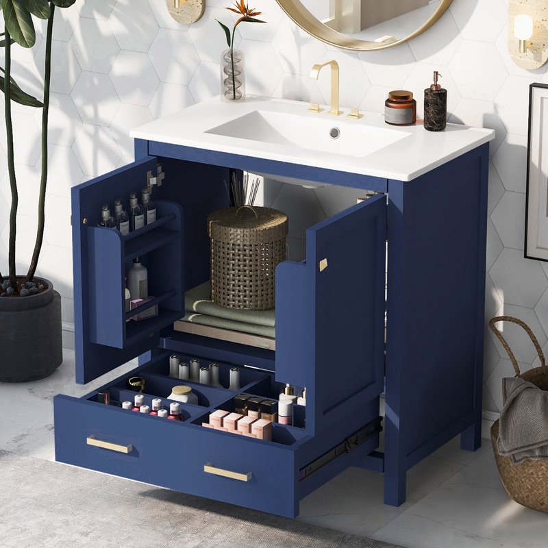 30" Modern Simple Design Bathroom Vanity, Blue, Gold