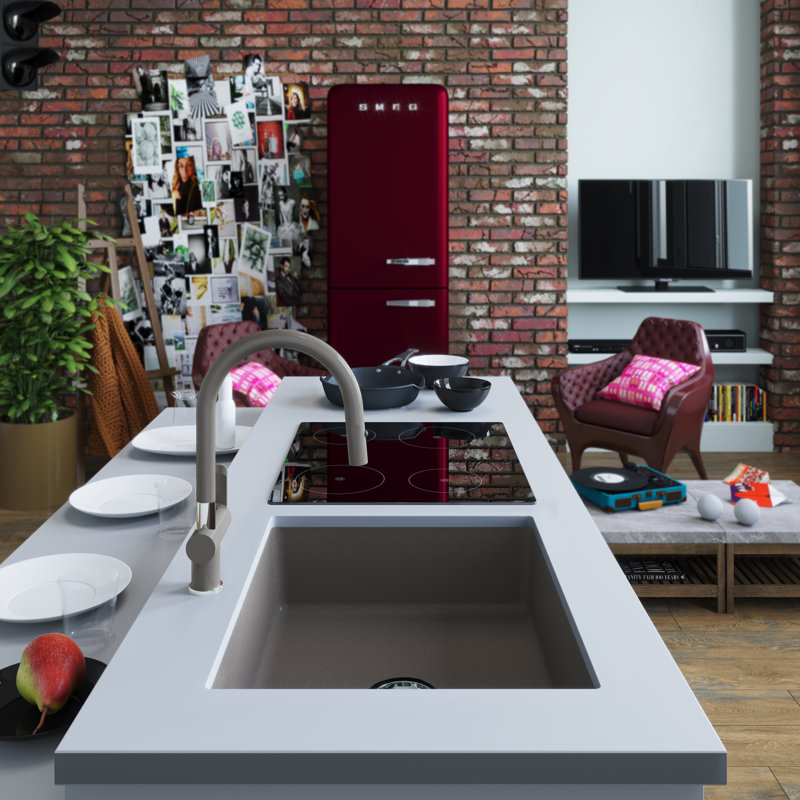23'' L Single Bowl Granite Kitchen Sink, Storm