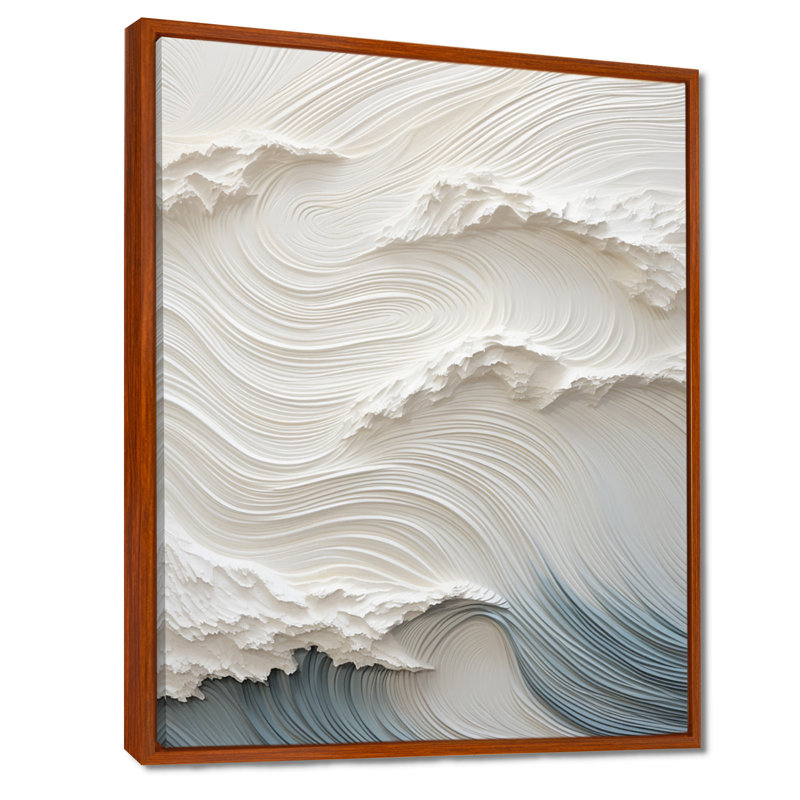 «White and Blue Wave Papercut Style I - Coastal Waves», impression sur toile, H 20 po x l 12 po x P 1 po, Cadre flottant brun