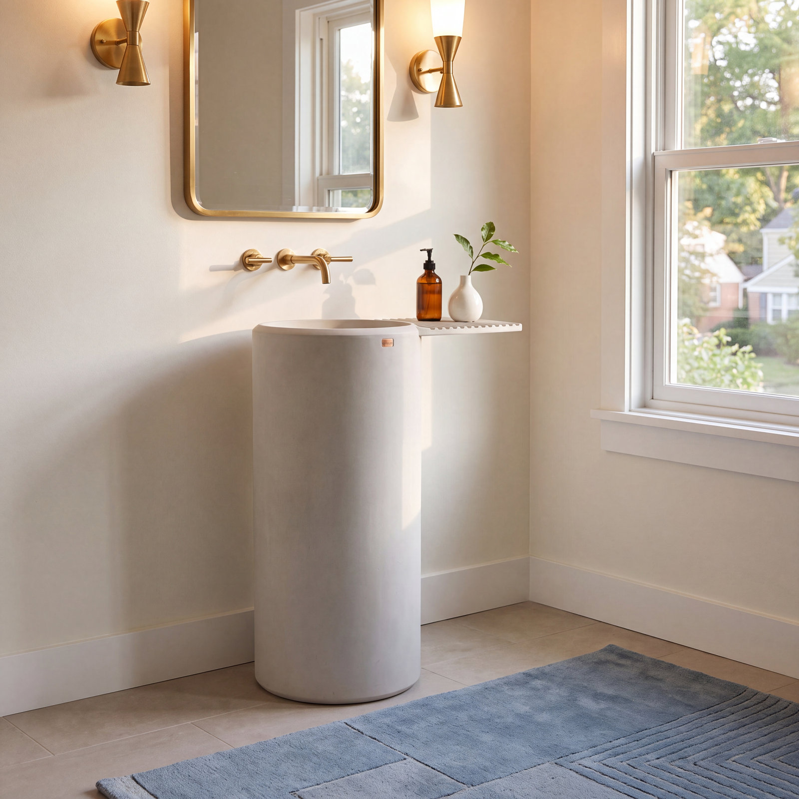 Ubud U-Shaped Concrete Pedestal Sink, Rain Gray