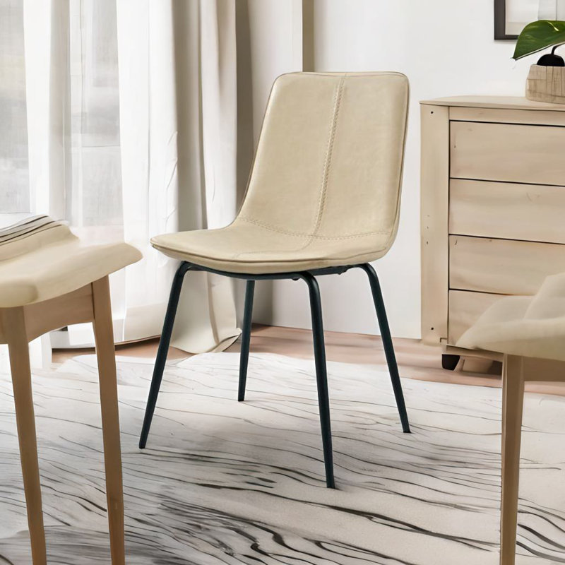 Ludmilla 24'' H Faux Leather Upholstered Metal Side Chair, Beige 