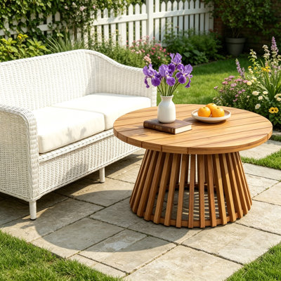 Table basse d'extérieur ronde en bois d'acacia pour la cour, le jardin et le balcon
