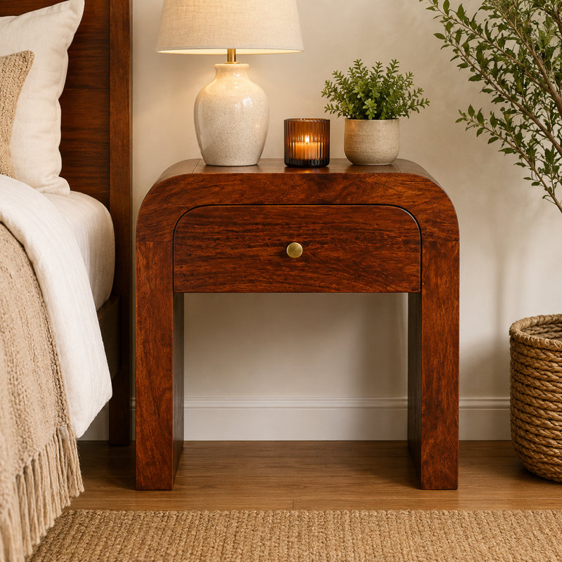 Table de chevet en bois massif Aviance, Brun