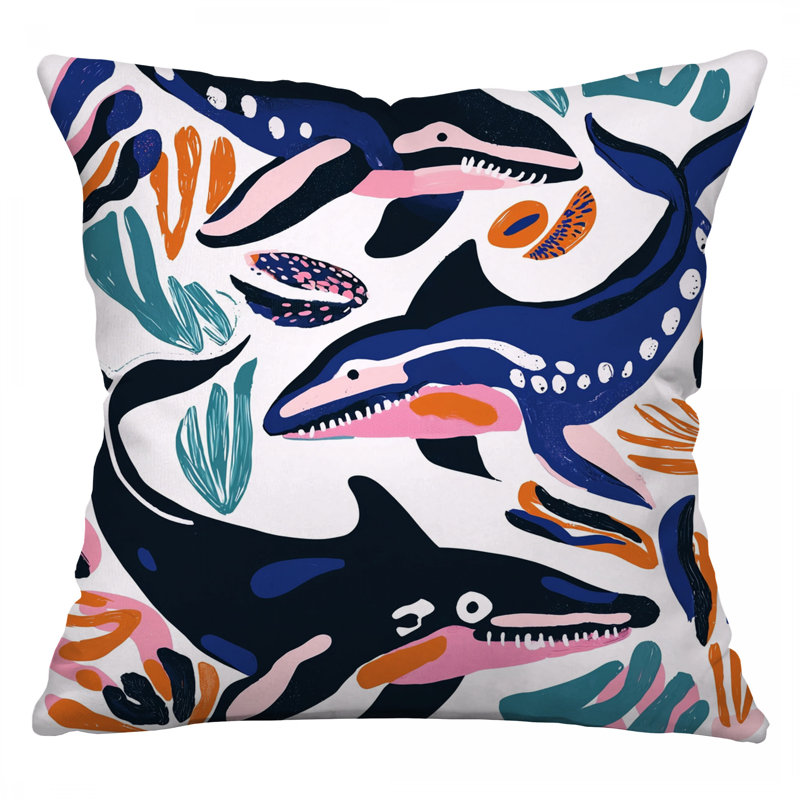 Coussin Sharks, coussins en sergé de coton marine, Carré 14 po