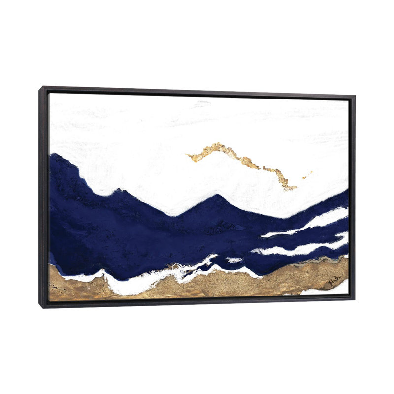 Imprimé bleu marine et or Tierra II par Patricia Pinto - reproduction, H 40 po x l 26 po x P 1,5 po, Pas de tapis