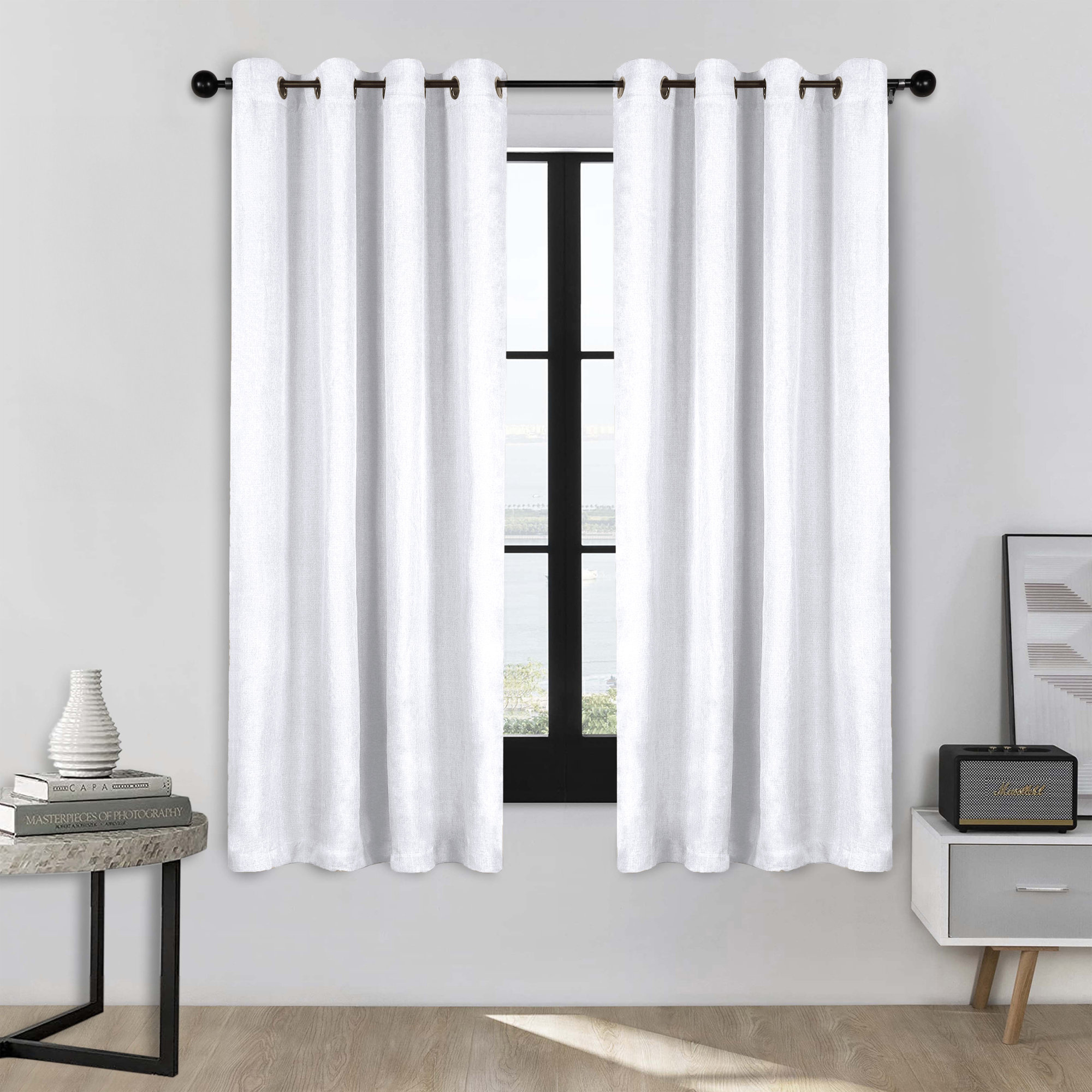 Evayah Modern Linen Inspired Classic Solid Room Darkening Curtain Panel, 52" W x 63" L, Snow White
