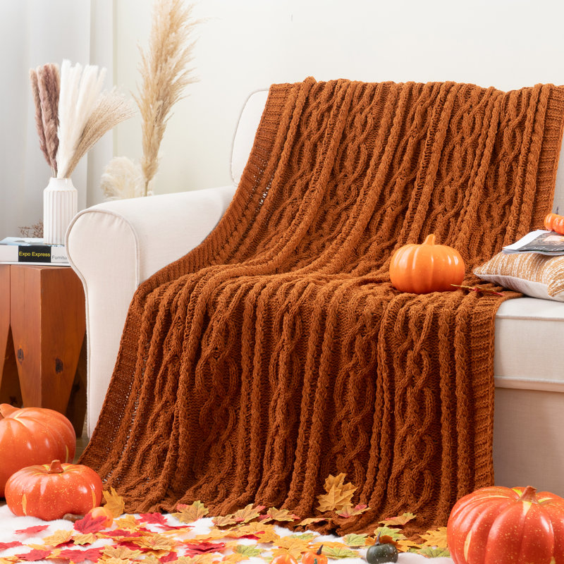  Jeté tricoté en chenille de luxe, 51 x 67 pouces, jeté tricoté pour chaise, jeté texturé décoratif super doux et chaud pour le lit, le canapé et le salon