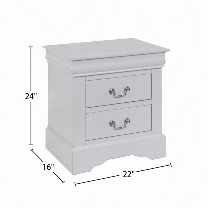 Table de chevet, table de chevet 2 tiroirs en pin massif, Blanc