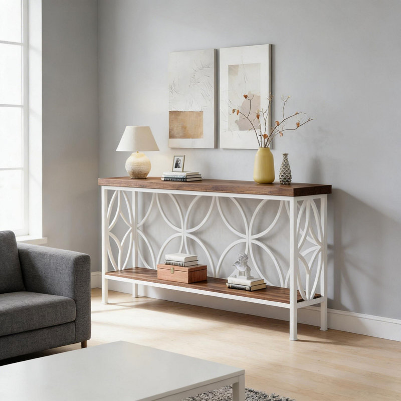 Table basse élégante, canapé de style nordique, console à 2 niveaux
