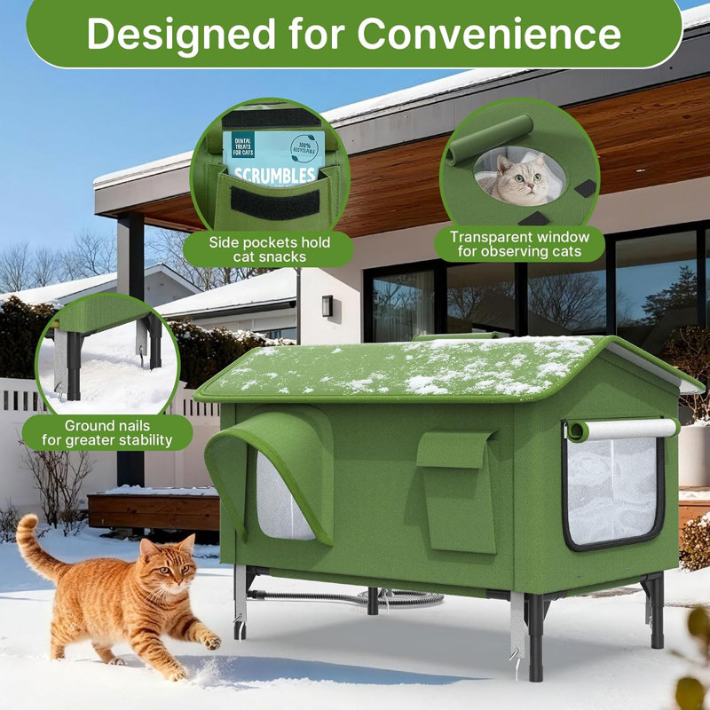 Niche extérieure chauffée pour chat, résistante aux intempéries, avec auvent étanche et porte de secours., TG