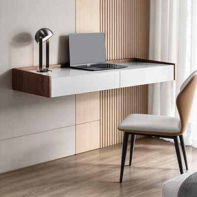 Walnut Rectangular Sintered Stone Floating Desk