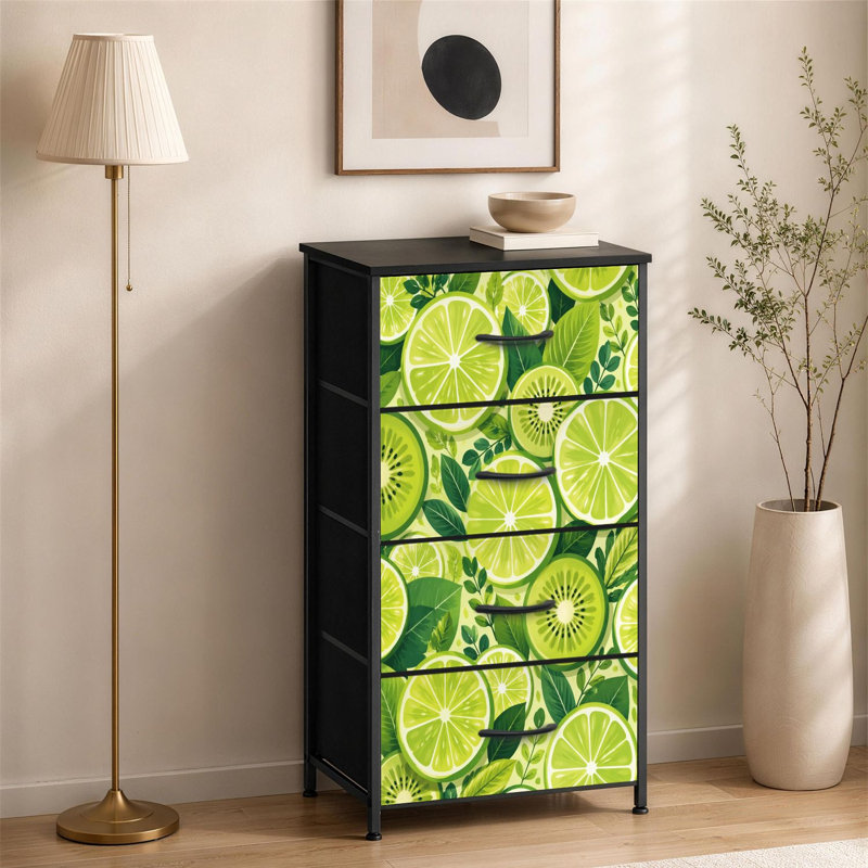 Commode 4 tiroirs pour chambre à coucher Petite citronnelle circulaire verte abstraite pour commode avec commode