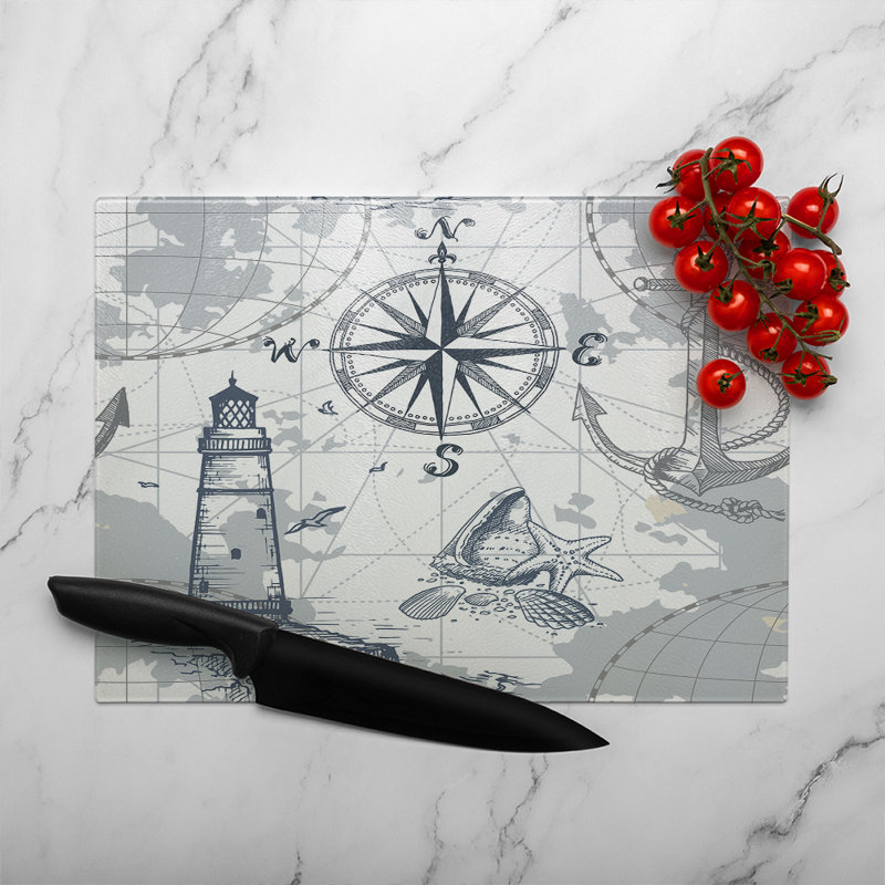 Compass & Map Glass Chopping Board