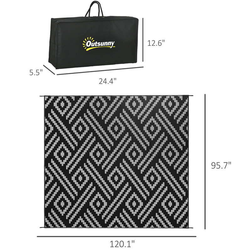 Tapis d'extérieur imperméable réversible - Tapis de camping portatif avec sac de transport, Rectangulaire 8 pi x 10 pi