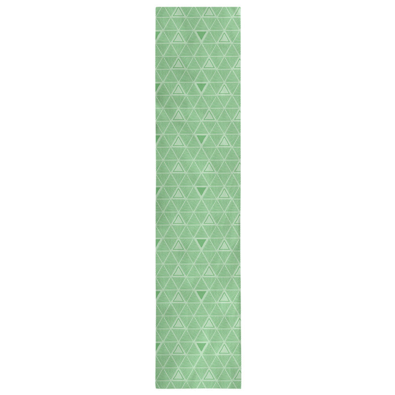 Classic Hand Drawn Triangles Table Runner, 16" x 90", Mint Green
