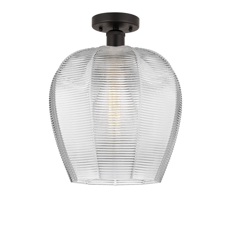 Plafonnier semi-encastré en verre, Transparent, Bronze huilé, H 14,5 po x l 11,75 po x P 11,75 po