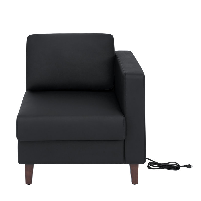 Fauteuil modulaire commercial avec accoudoirs AC et USB et USB-C, Noir