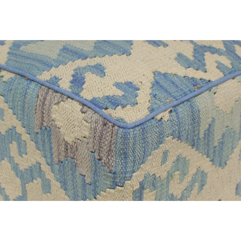 Repose-pieds standard carré de 15 po de largeur Aprea, Bleu clair / laine beige