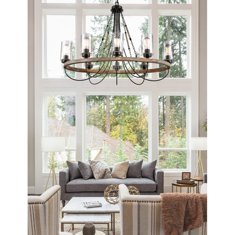 Lustre empire à 8 lumières de style empire avec détails en bois Tallant, DEL