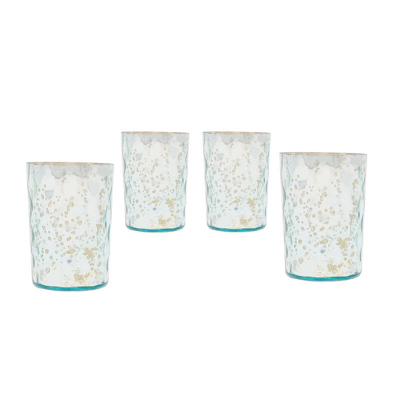 Porte-votive en verre tacheté, Bleu aqua