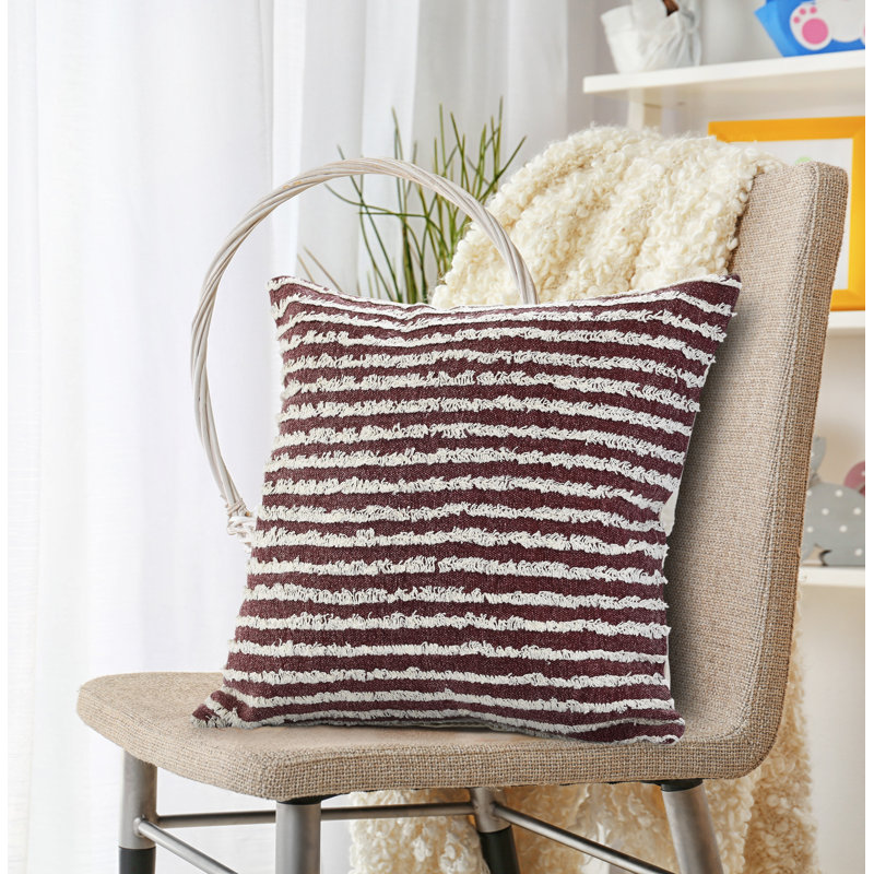 Housse de coussin décoratif contemporaine à rayures 100% coton Contemporary, Merlot / crème, Polyester/ Bourre en polyester